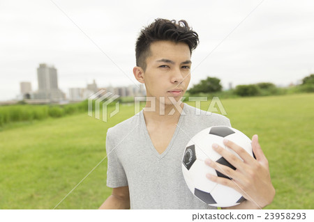 Young Men Portrait Soccer Ball Outdoor Outdoor Looking Clothes 23958293