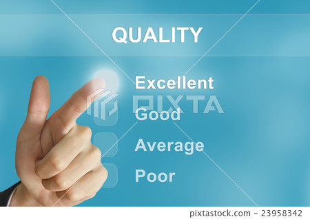 business hand pushing quality button business hand pushing quality button 23958342