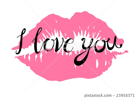 gambar love you tangan i Love you kiss red lips vector pink Stock Illustration 