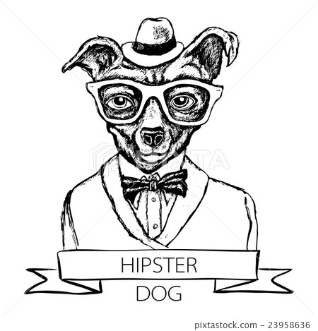 Illustration of dog hipster with tattoo dressed up Illustration of dog hipster with tattoo dressed up 23958636