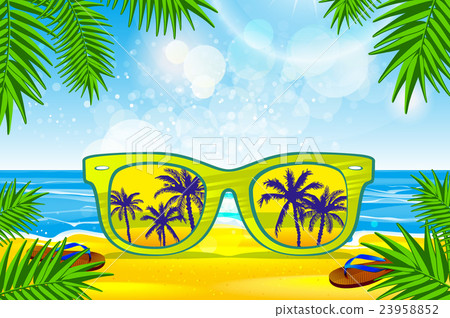 Vector summer blurred beach, with sunglasses, 23958852