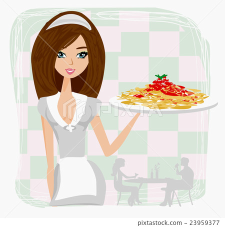 beautiful waitress with Spaghetti 23959377