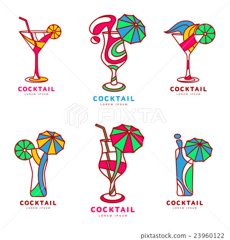 Set of colorful abstract cocktail logos Set of colorful abstract cocktail logos 23960122