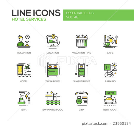 Hotel Services - flat design line icons set 23960154