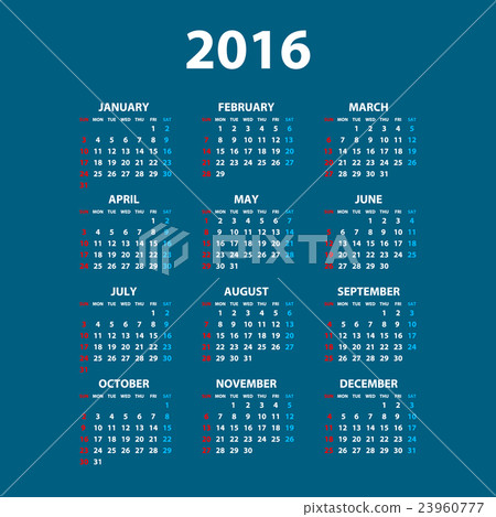 2016 calendar simple design date color 23960777