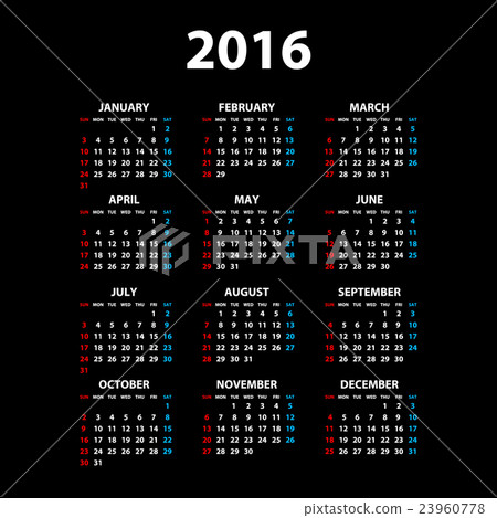 calendar for 2016 on black background. Vector calendar for 2016 on black background. Vector 23960778