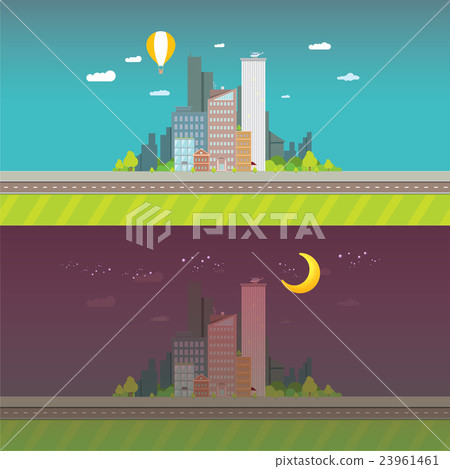 vector day and night city skyline - Stock Illustration [23961461] - PIXTA