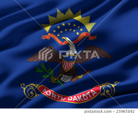 Wrinkled North Dakota Flag Closeup Texture Background (High Resolution 3D CG Rendering ∕ Coloring Illustration) 23965892