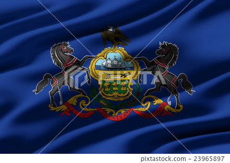 皺摺的賓夕法尼亞州旗特寫紋理背景(高分辨率 3D CG 渲染∕著色插圖) 皺摺的賓夕法尼亞州旗特寫紋理背景(高分辨率 3D CG 渲染∕著色插圖) 23965897