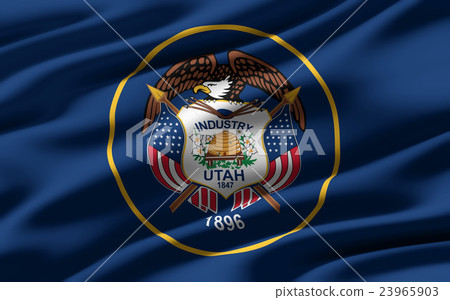 Wrinkled Utah flag closeup texture background (High resolution 3D CG rendering ∕ coloring illustration) Wrinkled Utah flag closeup texture background (High resolution 3D CG rendering ∕ coloring illustration) 23965903