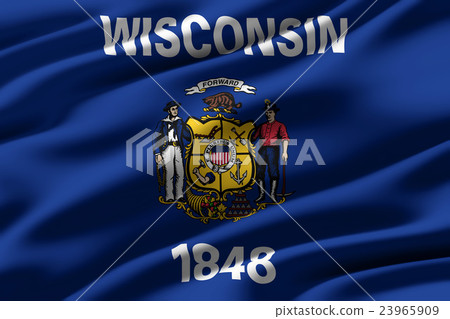 皺摺的威斯康辛州旗特寫紋理背景（高分辨率 3D CG 渲染∕著色插圖） 23965909