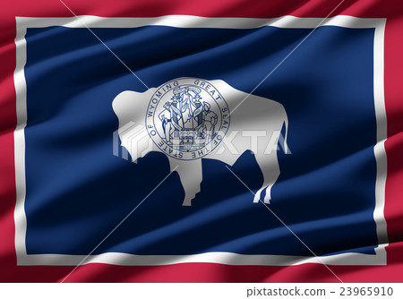 皺摺的懷俄明州旗特寫紋理背景（高分辨率 3D CG 渲染∕著色插圖） 23965910