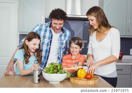 Family preparing vegetable salad 23971975