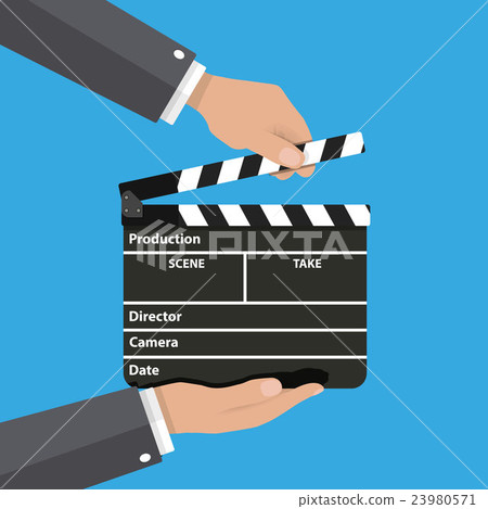 Black opened clapperboard in hands. Black opened clapperboard in hands. 23980571