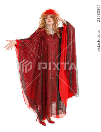 Portrait Drag Queen in Woman Red Dress Performing 23980595