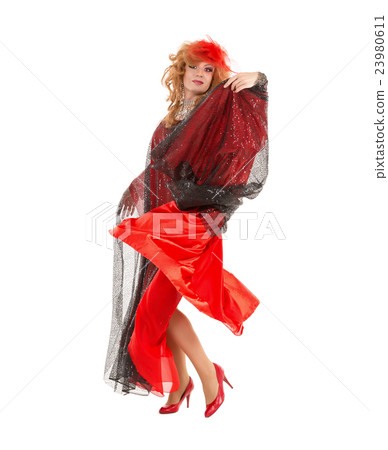 Portrait Drag Queen in Woman Red Dress Performing 23980611