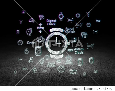 Timeline concept: Hand Watch in grunge dark room 23981620