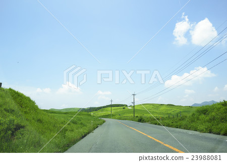 Kumamoto Prefecture Aso Milk Road Running Under Stock Photo