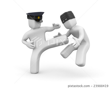 Policeman defused a thief. 3d illustration Policeman defused a thief. 3d illustration 23988419