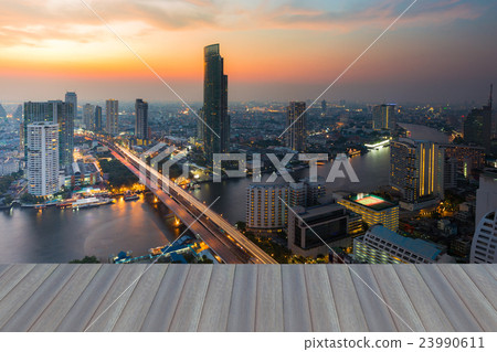 After sunset over Bangkok main river  23990611