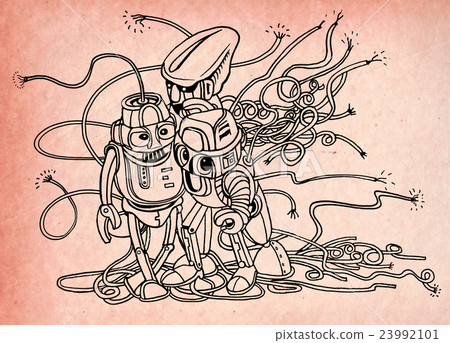 Hand Drawn Vector Illustration of Doodle robot 23992101