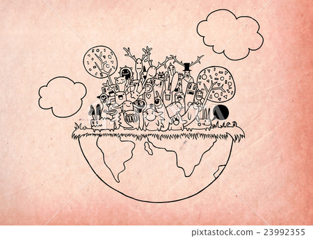 Vectorof funny Monsters Population with continents 23992355