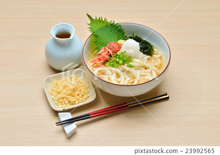 烏冬面（Bukkake烏冬面，冷，冷藏，贊岐烏冬面，蘿蔔絲）圖像。 23992565