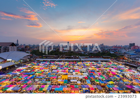 Top view over multiple colour weekend market Top view over multiple colour weekend market 23993073