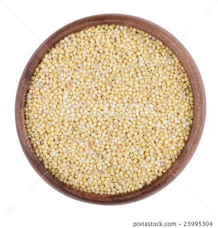 Yellow millet in a bowl on white background Yellow millet in a bowl on white background 23995304