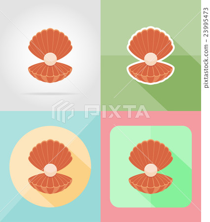 shell with pearl flat icons vector illustration 23995473