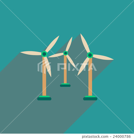 Flat web icon with long shadow wind turbines Flat web icon with long shadow wind turbines 24000786