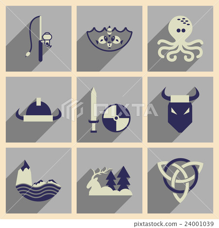 Concept of flat icons with long shadow Norse Concept of flat icons with long shadow Norse 24001039
