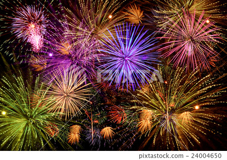 Beautiful fireworks show on clear night sky. Beautiful fireworks show on clear night sky. 24004650