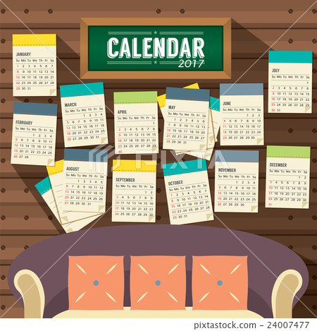 Flat Design Living Room 2017 Printable Calendar 24007477