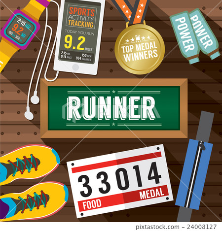 Top View Runner Gears On Wooden Plank Vector Top View Runner Gears On Wooden Plank Vector 24008127