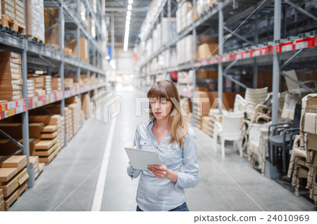 beautiful young furniture store worker stock 24010969