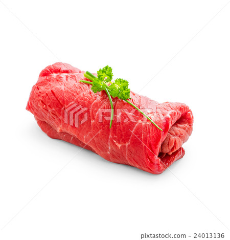 Juicy raw beef rouladen on white 24013136