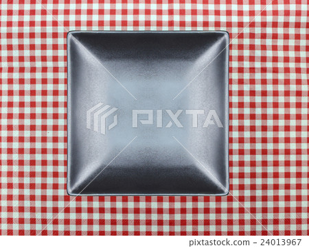 the plate on checkered tablecloth 24013967