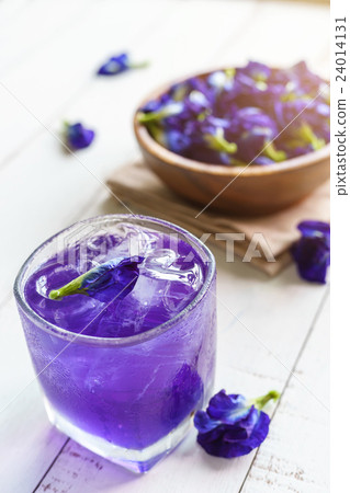 Glass of Butterfly pea or blue pea flower Glass of Butterfly pea or blue pea flower 24014131