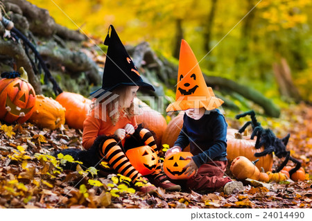 Kids with pumpkins on Halloween Kids with pumpkins on Halloween 24014490