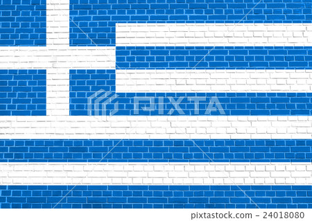 Flag of Greece on brick wall texture 24018080