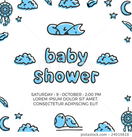 Baby shower vector template with cute sleeping fox Baby shower vector template with cute sleeping fox 24019818
