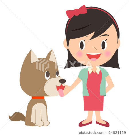 一個女孩和一隻狗一起玩 一個女孩和一隻狗一起玩 24021159