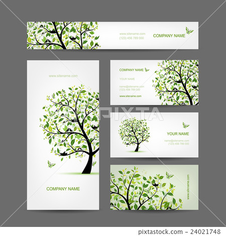Business cards design, spring tree with birds Business cards design, spring tree with birds 24021748