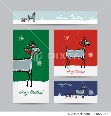 Funny goat santa. Christmas cards design. 24022035