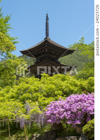 Triple tower of Maeyamaji and Azalea Triple tower of Maeyamaji and Azalea 24023726