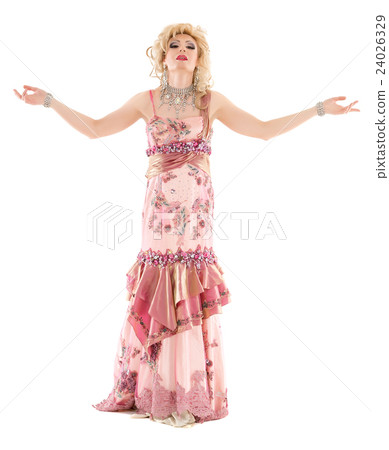 Portrait Drag Queen in Pink Evening Dress Performing 24026329