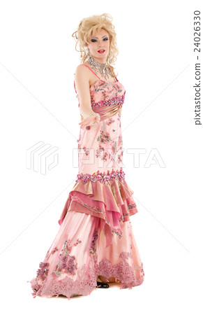 Portrait Drag Queen in Pink Evening Dress Performing 24026330