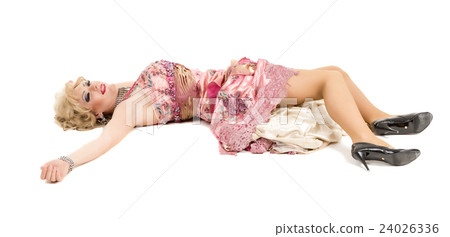 Woman in a Pink Dress Lying on the Floor 24026336