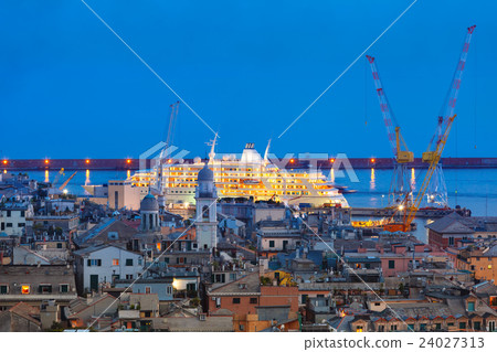 Old town and port of Genoa at night, Italy. 24027313